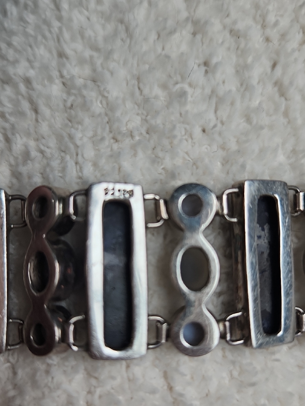 Vintage 925 PB Sterling Silver Blue Sodalite And Chalcedony Link Bracelet - Picture 8 of 9